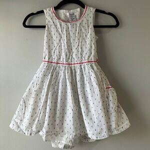 Lilly Wicket Dress Girls 5 White Navy Diamond Pink Trim Open Back Good Cotton